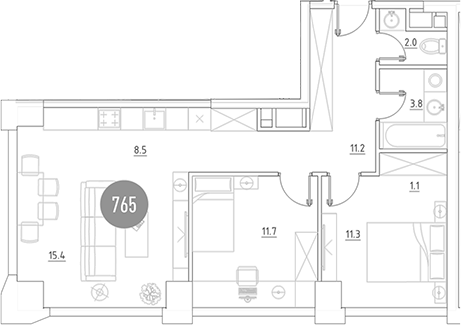 Планировка — ВЭРИ на Ботанической, 3-комн., 65 м²