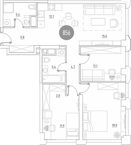 Планировка — ВЭРИ на Ботанической, 4-комн., 92 м²