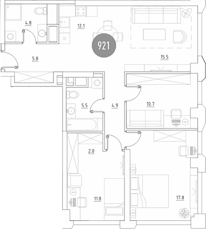 Планировка — ВЭРИ на Ботанической, 4-комн., 91 м²