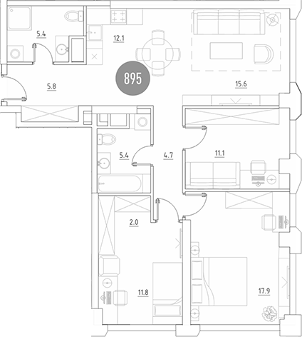 Планировка — ВЭРИ на Ботанической, 4-комн., 92 м²