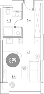Планировка — ВЭРИ на Ботанической, Студия, 26 м²