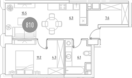 Планировка — ВЭРИ на Ботанической, 2-комн., 51 м²