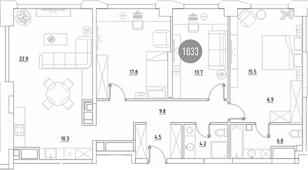 Планировка — ВЭРИ на Ботанической, 4-комн., 111 м²