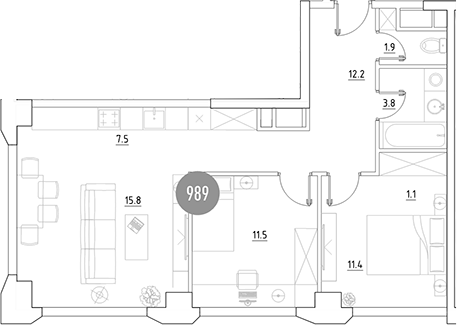 Планировка — ВЭРИ на Ботанической, 3-комн., 65 м²