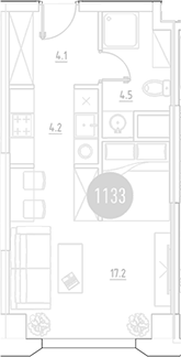 Планировка — ВЭРИ на Ботанической, Студия, 30 м²