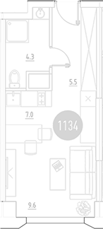 Планировка — ВЭРИ на Ботанической, Студия, 26 м²
