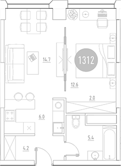 Планировка — ВЭРИ на Ботанической, 2-комн., 45 м²