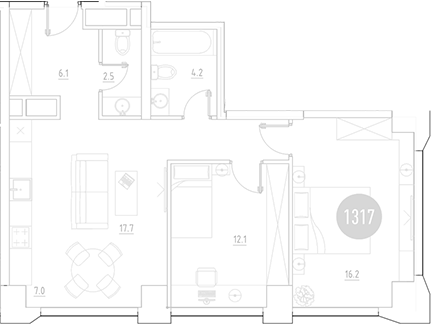 Планировка — ВЭРИ на Ботанической, 3-комн., 66 м²