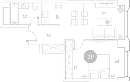 Планировка — ВЭРИ на Ботанической, 2-комн., 48 м²