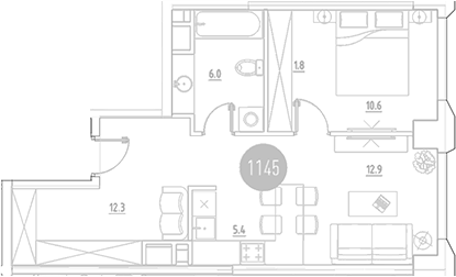 Планировка — ВЭРИ на Ботанической, 2-комн., 49 м²
