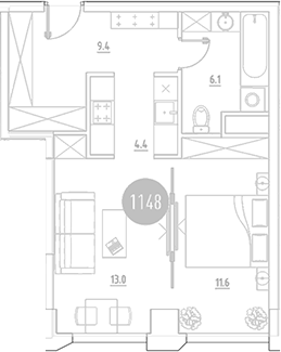 Планировка — ВЭРИ на Ботанической, 2-комн., 45 м²