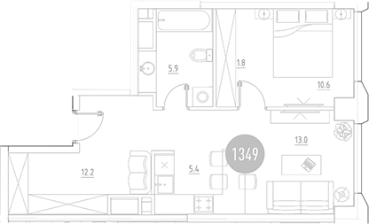 Планировка — ВЭРИ на Ботанической, 2-комн., 49 м²