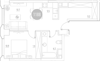 Планировка — ВЭРИ на Ботанической, 2-комн., 48 м²