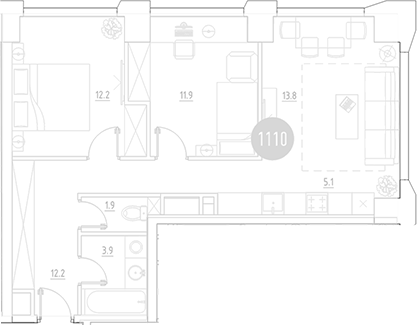 Планировка — ВЭРИ на Ботанической, 3-комн., 61 м²