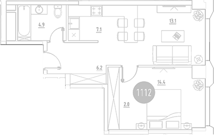 Планировка — ВЭРИ на Ботанической, 2-комн., 48 м²