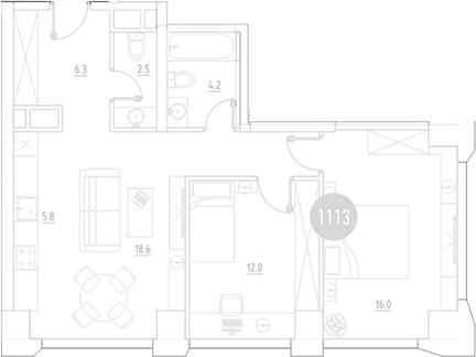 Планировка — ВЭРИ на Ботанической, 3-комн., 65 м²