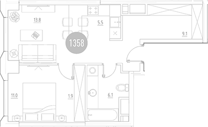 Планировка — ВЭРИ на Ботанической, 2-комн., 47 м²