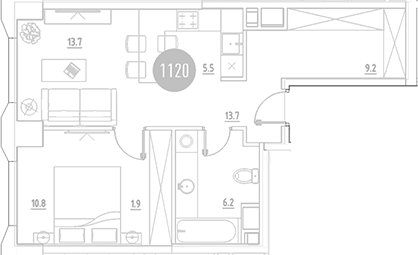 Планировка — ВЭРИ на Ботанической, 2-комн., 47 м²