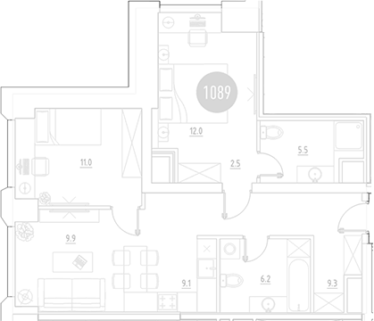 Планировка — ВЭРИ на Ботанической, 3-комн., 66 м²