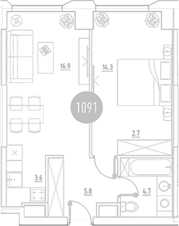Планировка — ВЭРИ на Ботанической, 2-комн., 48 м²