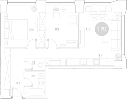 Планировка — ВЭРИ на Ботанической, 3-комн., 61 м²