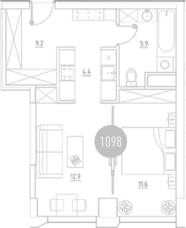 Планировка — ВЭРИ на Ботанической, 2-комн., 44 м²