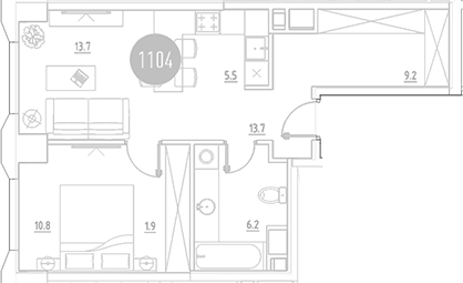 Планировка — ВЭРИ на Ботанической, 2-комн., 47 м²