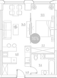 Планировка — ВЭРИ на Ботанической, 2-комн., 45 м²