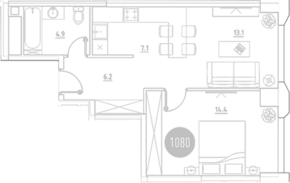 Планировка — ВЭРИ на Ботанической, 2-комн., 48 м²