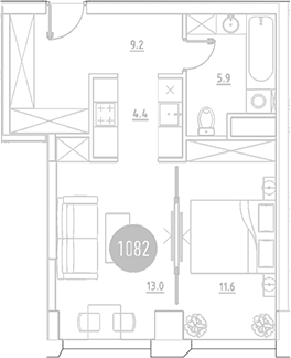 Планировка — ВЭРИ на Ботанической, 2-комн., 44 м²