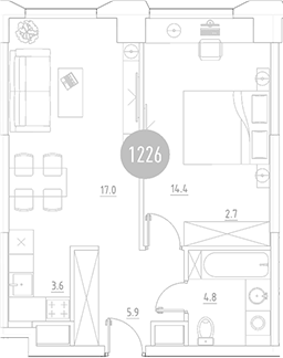 Планировка — ВЭРИ на Ботанической, 2-комн., 48 м²