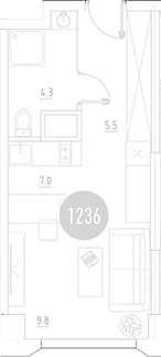 Планировка — ВЭРИ на Ботанической, Студия, 27 м²