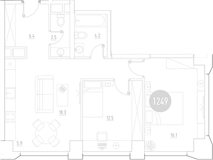 Планировка — ВЭРИ на Ботанической, 3-комн., 66 м²
