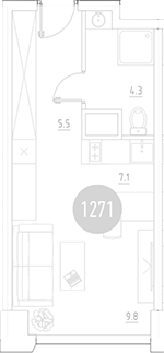 Планировка — ВЭРИ на Ботанической, Студия, 27 м²