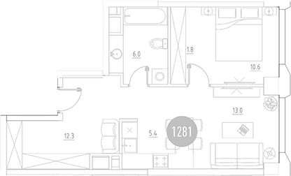 Планировка — ВЭРИ на Ботанической, 2-комн., 49 м²