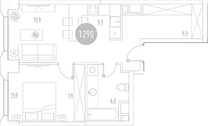 Планировка — ВЭРИ на Ботанической, 2-комн., 48 м²