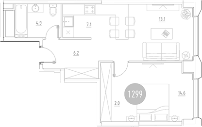 Планировка — ВЭРИ на Ботанической, 2-комн., 48 м²