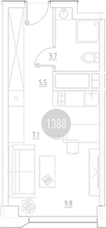 Планировка — ВЭРИ на Ботанической, Студия, 26 м²