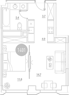 Планировка — ВЭРИ на Ботанической, 2-комн., 41 м²