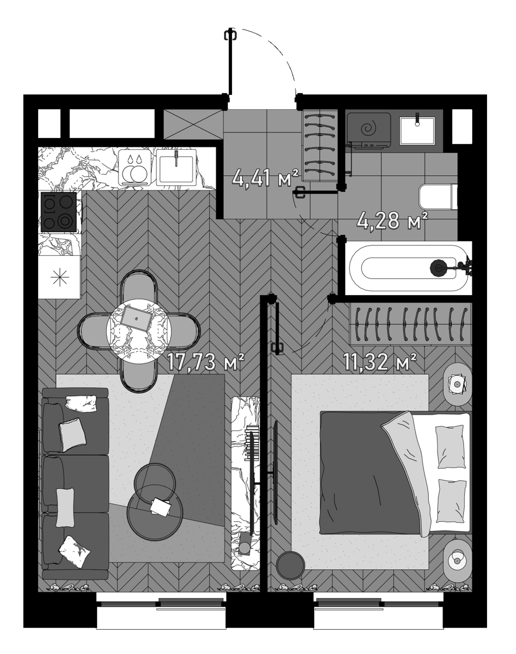 Планировка — Зорге, 9, 2-комн., 38 м²