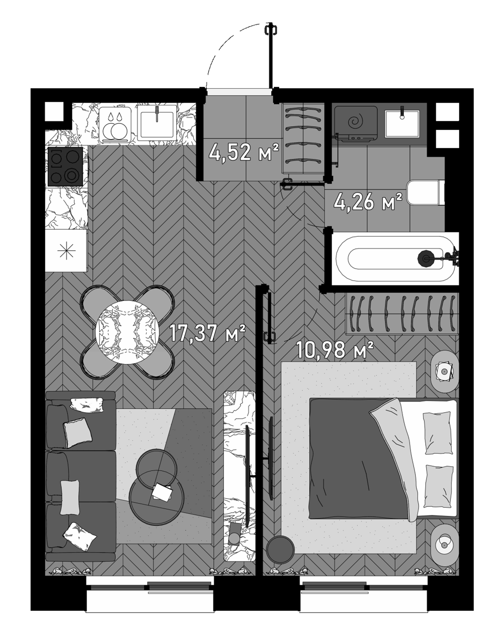 Планировка — Зорге, 9, 2-комн., 38 м²