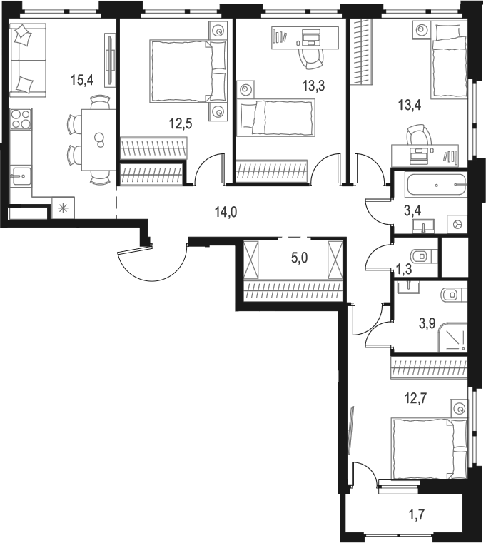 Планировка — Левел Лесной, 4-комн., 95 м²