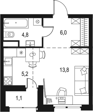Планировка — Левел Лесной, Студия, 30 м²