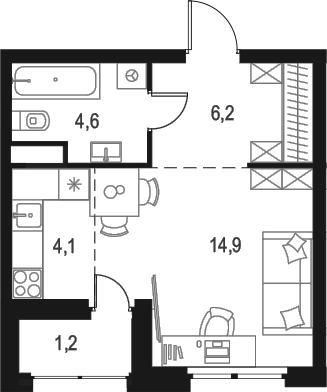 Планировка — Левел Лесной, Студия, 30 м²