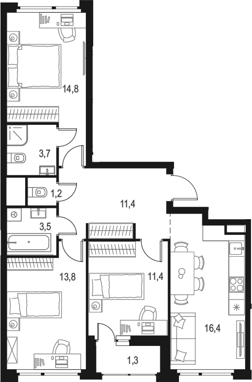 Планировка — Левел Лесной, 4-комн., 76 м²