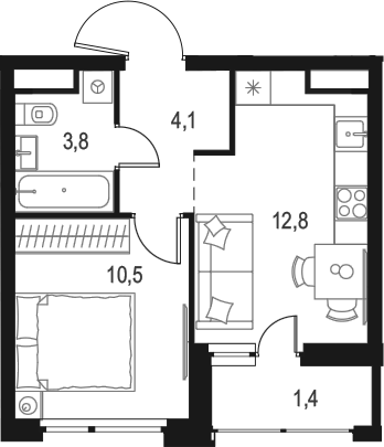 Планировка — Левел Лесной, 1-комн., 31 м²