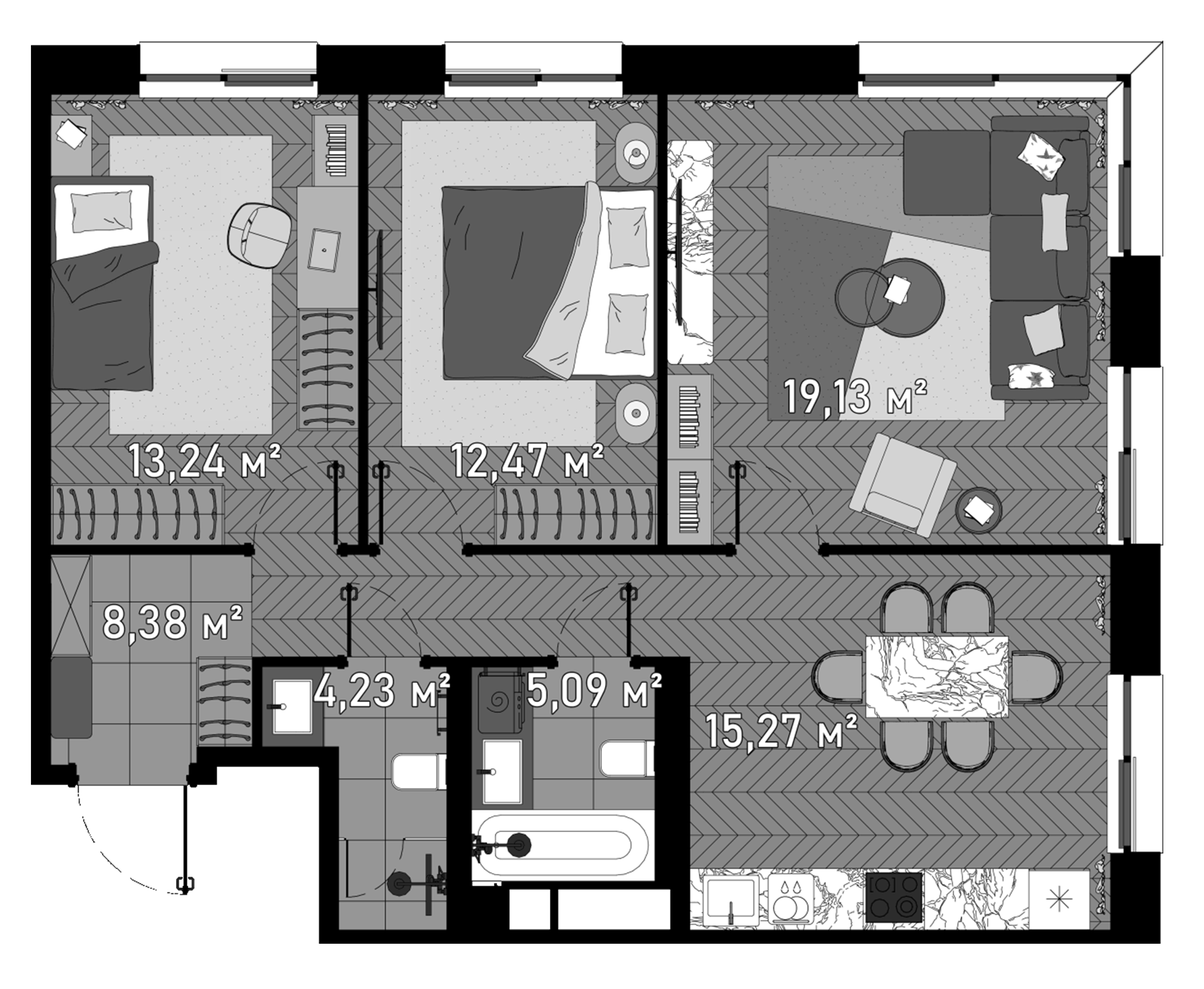 Планировка — Зорге, 9, 4-комн., 78 м²