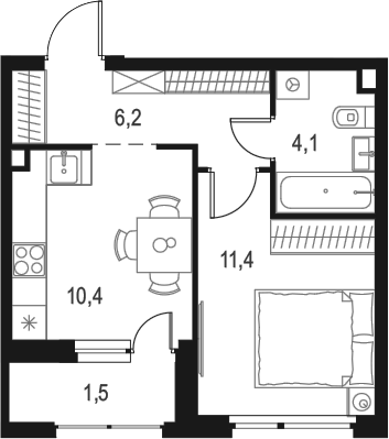 Планировка — Левел Лесной, 1-комн., 32 м²
