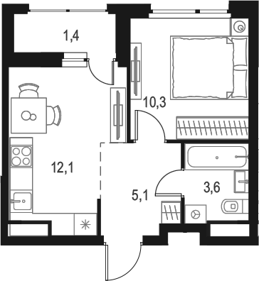 Планировка — Левел Лесной, 1-комн., 31 м²