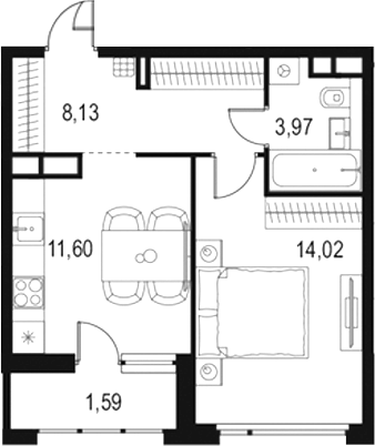 Планировка — Левел Лесной, 1-комн., 38 м²